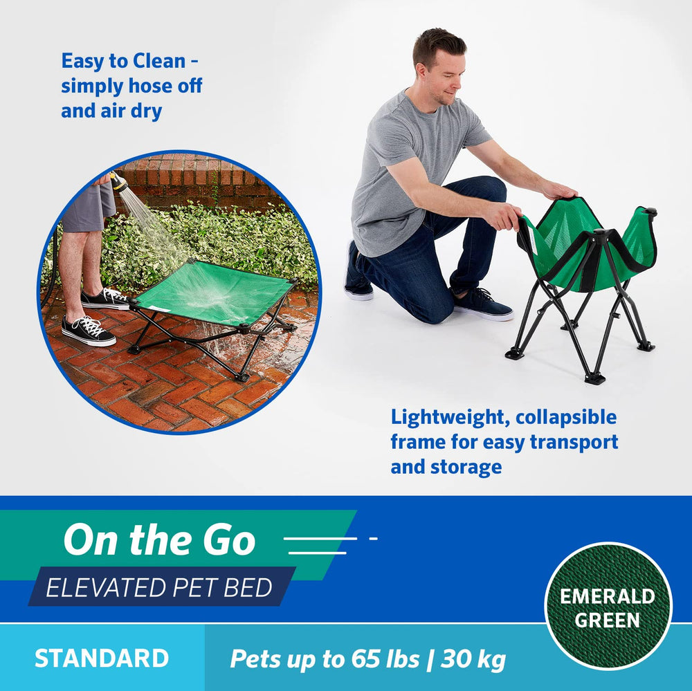 Coolaroo On-The-Go elevated dog bed with breathable fabric for all-around airflow.