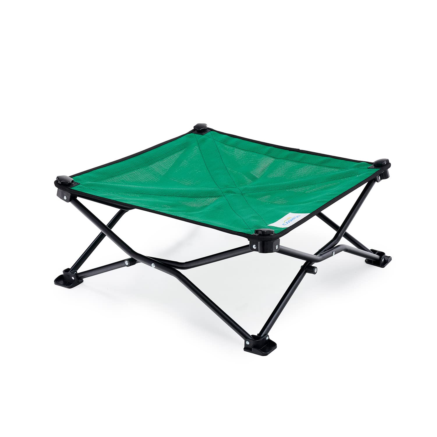 Coolaroo On-The-Go elevated dog bed folded for compact travel and storage.