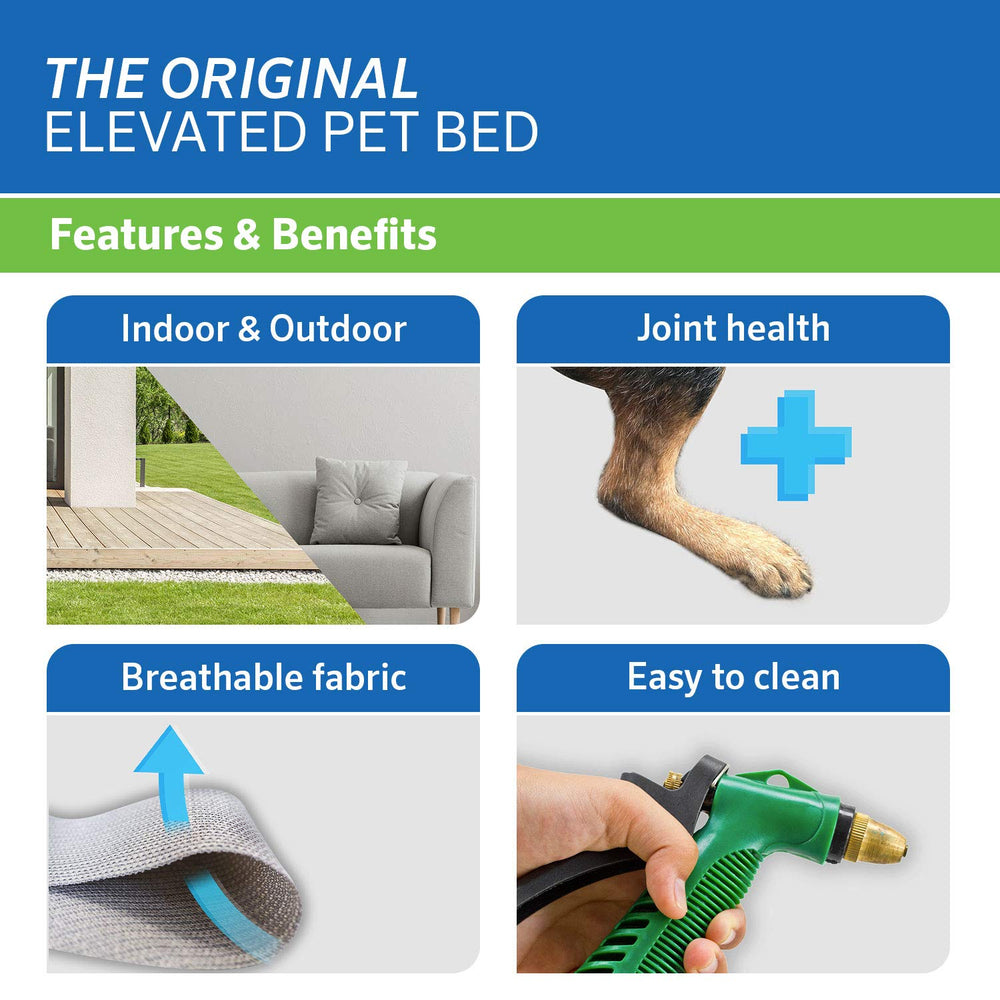 Off-the-ground support eases joints for dogs of all sizes.