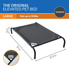 Coolaroo Original elevated dog bed with moisture-resistant HDPE fabric stays dry.
