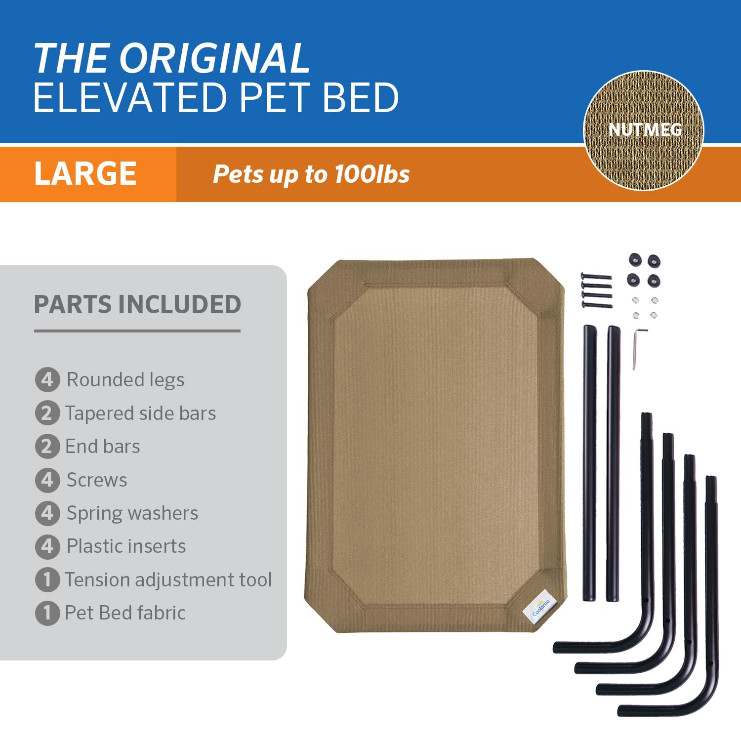 Coolaroo Original Elevated Dog Bed outdoor use shown on patio for year-round ease.