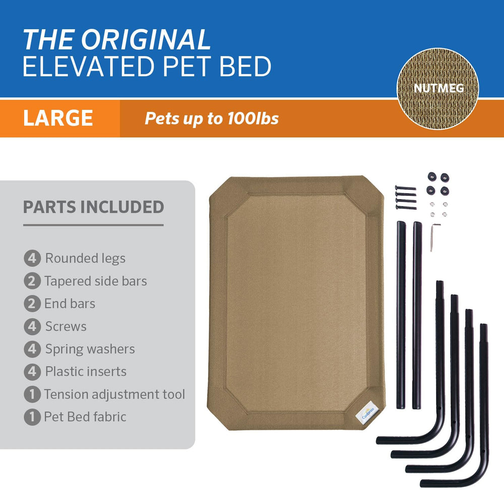 Coolaroo Original Elevated Dog Bed outdoor use shown on patio for year-round ease.