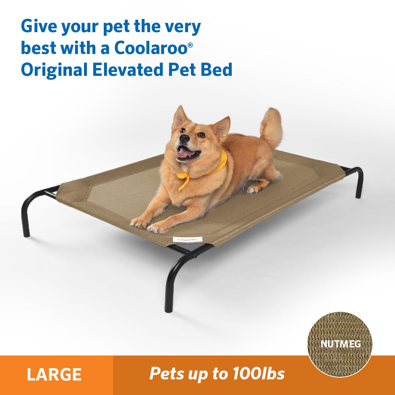 Coolaroo Original Elevated Dog Bed side view showcases sturdy frame and elevated support.