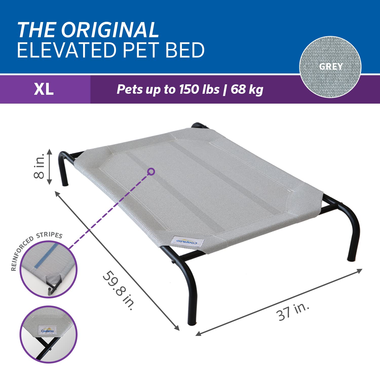 Coolaroo Original Elevated Dog Bed off-ground design supports joints and easy access.