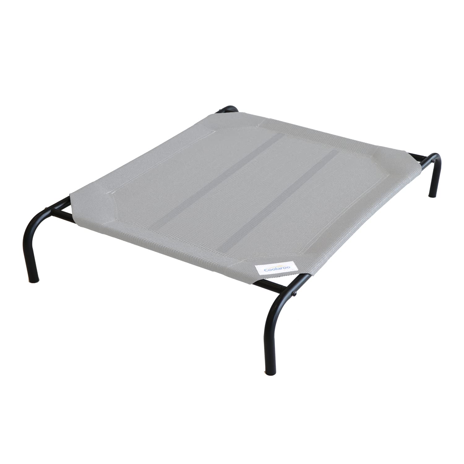 Coolaroo Original Elevated Dog Bed on patio showing cooling airflow for comfortable outdoor lounging.