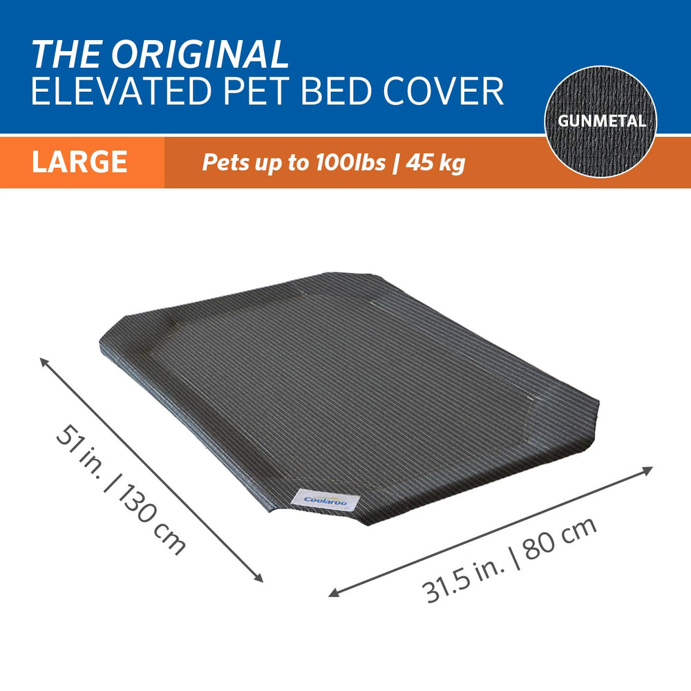 Coolaroo gunmetal cover on elevated bed with hose-clean accessibility for quick care.