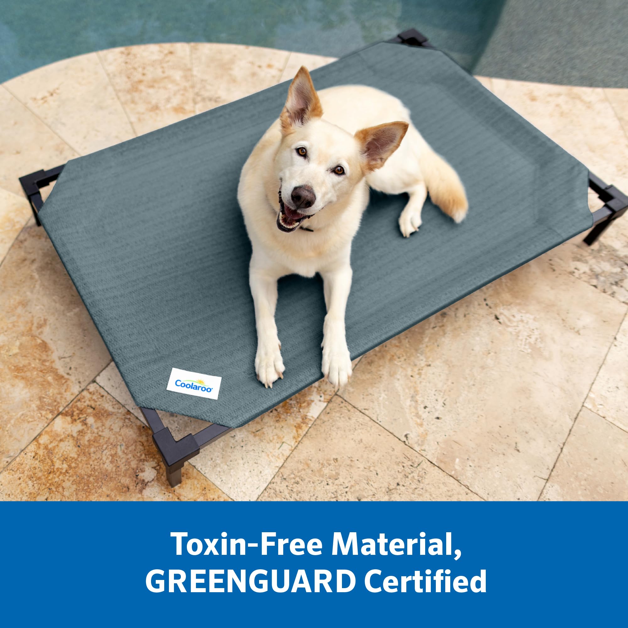 Washable, moisture-resistant cover on Coolaroo Pro bed for quick cleaning