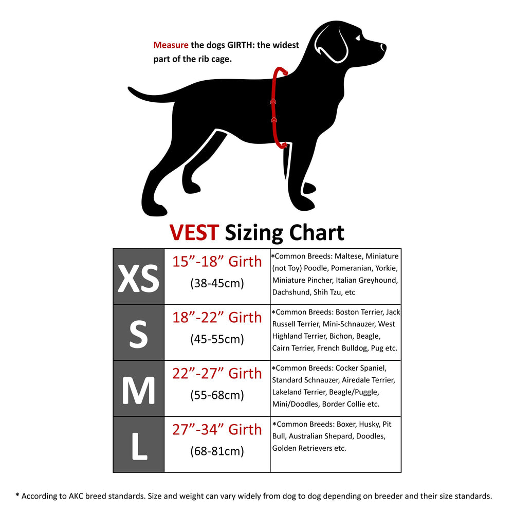 CoolerDog large vest fits dogs with 27-34 inch girth.