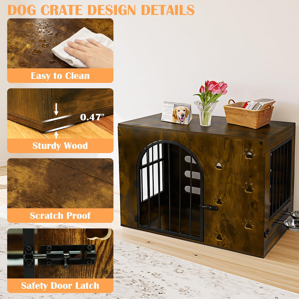 Coolsheepsia dog crate with bowls shows integrated bowls for easy feeding and cleanliness.