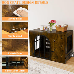 Coolsheepsia dog crate with bowls shows integrated bowls for easy feeding and cleanliness.