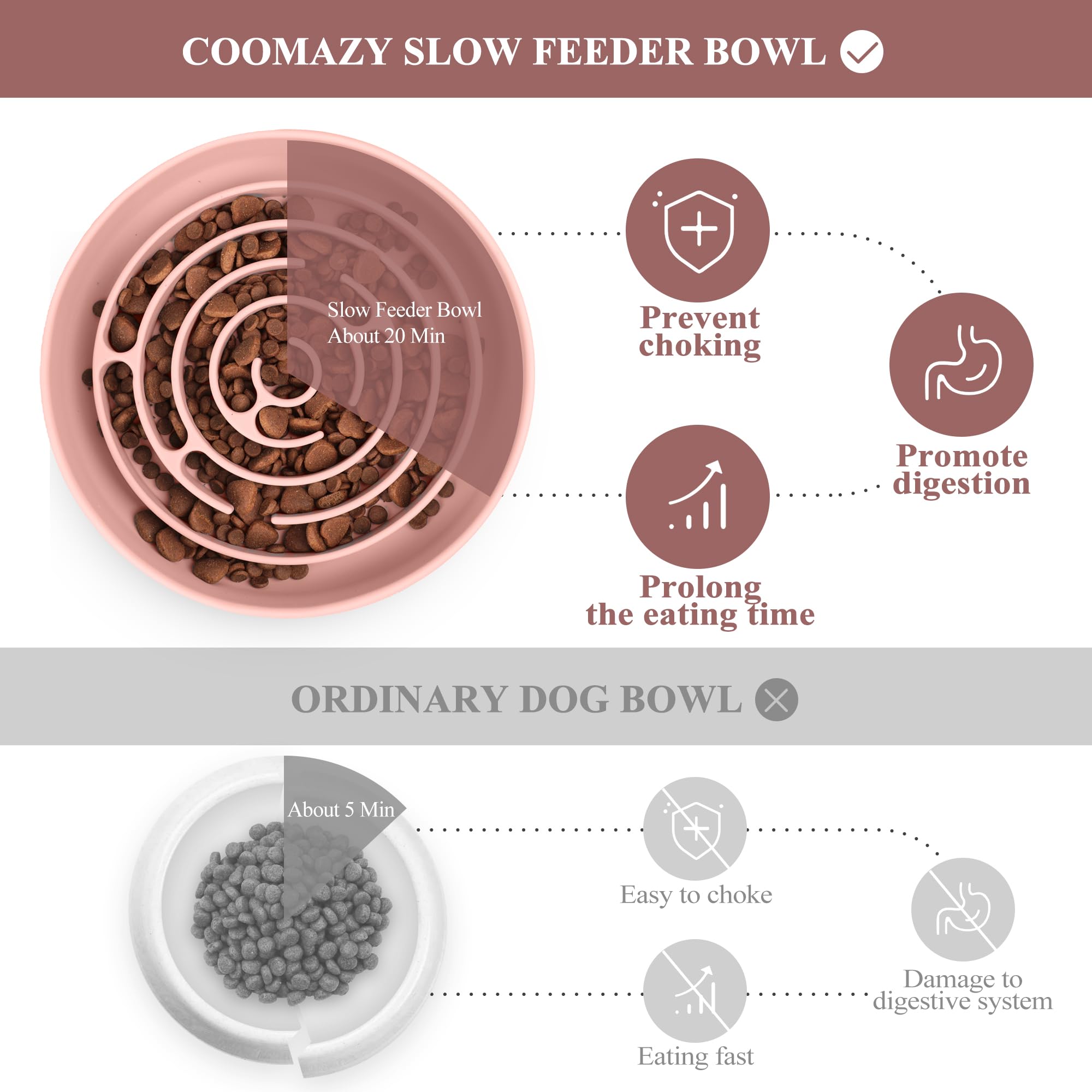 Coomazy pink slow feeder in use during a dog's meal.