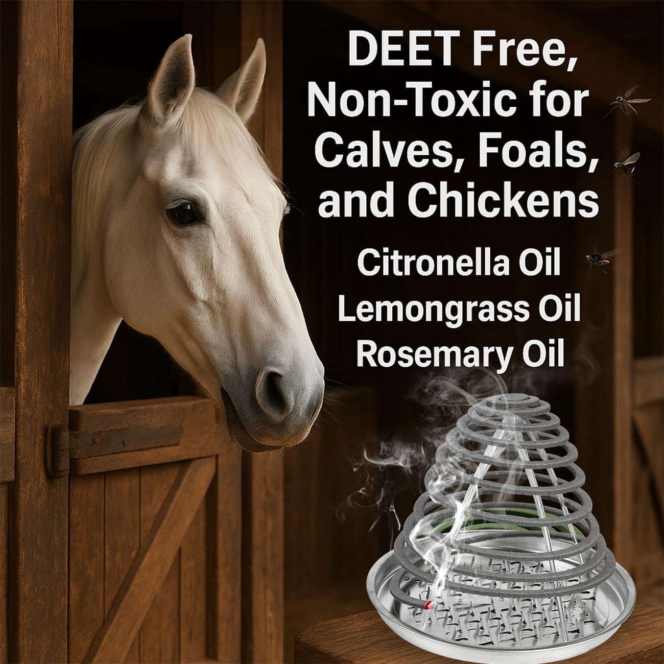 Coomly Livestock Coils on Pasture provide all-night deterrence for mosquitoes and flies.