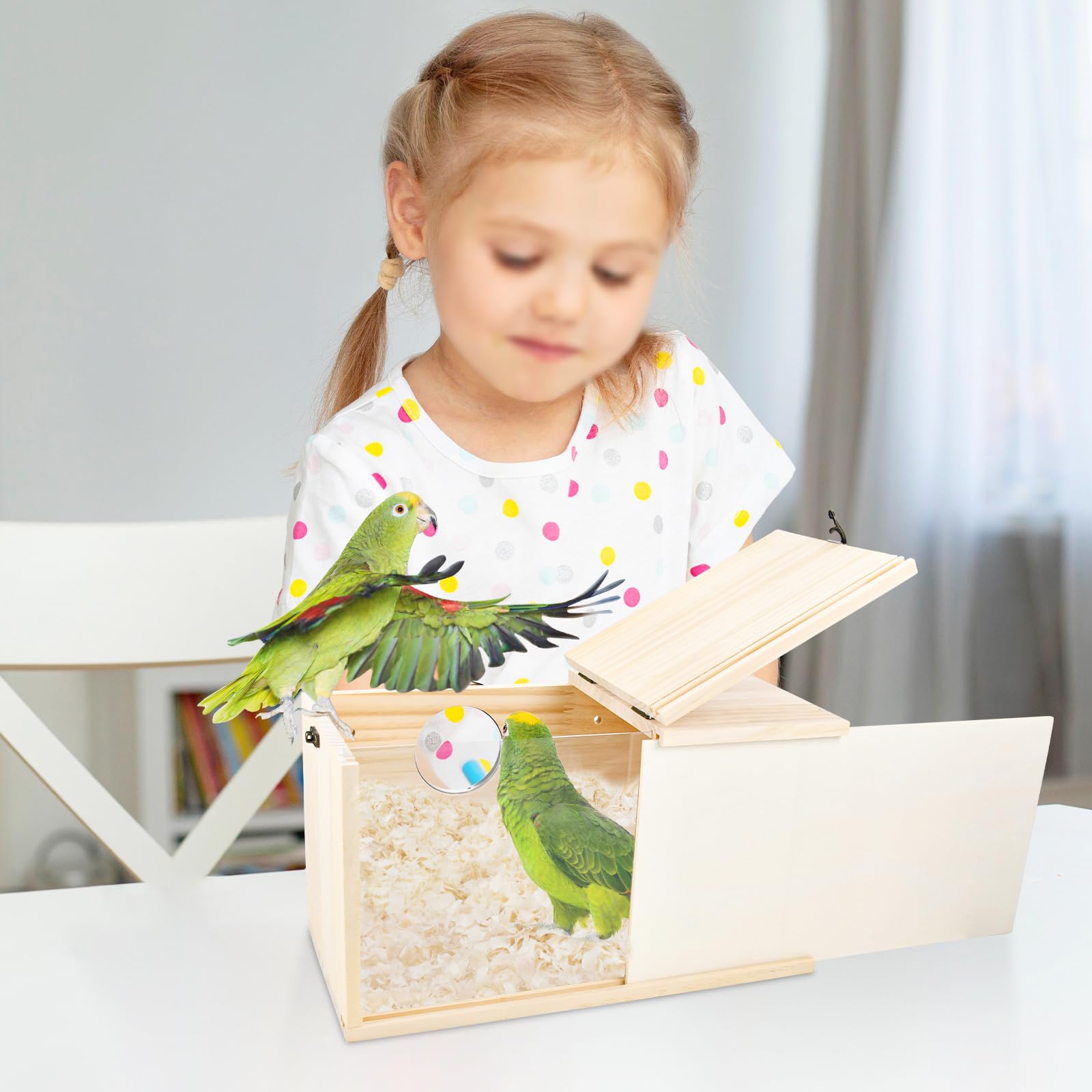 Detachable wooden board on CooShou nesting box for adjustable light