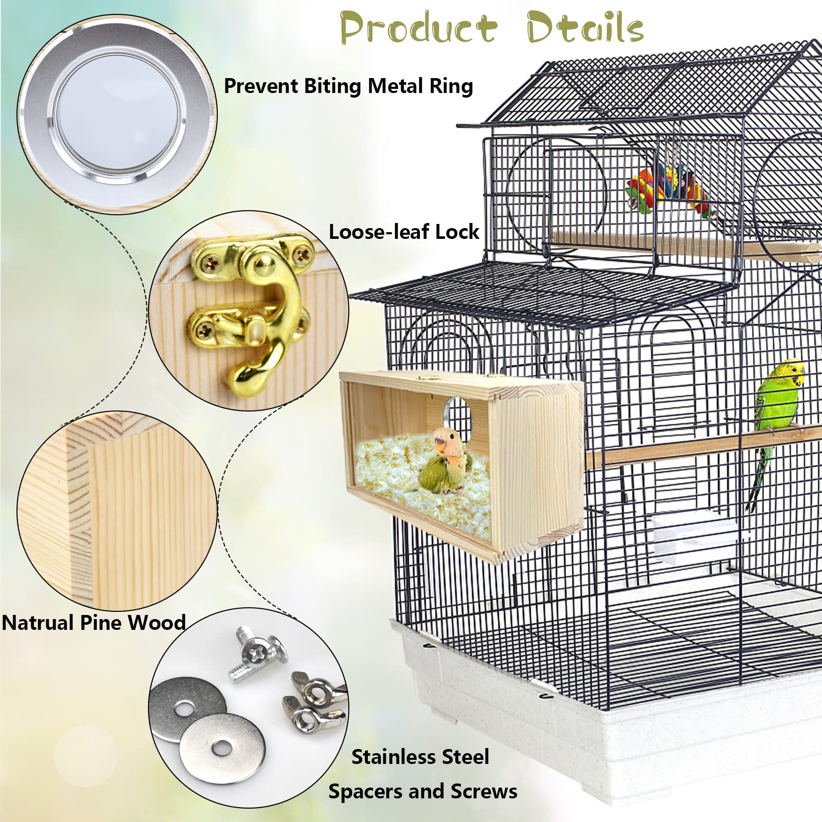 Cooshou nesting box natural pine and acrylic safe and durable for small birds.
