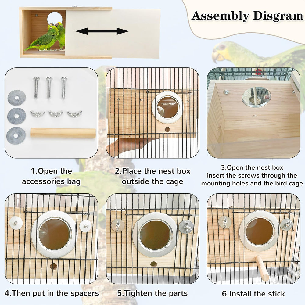 CooShou three-size nesting box fits lovebirds, cockatiels, and small parrots