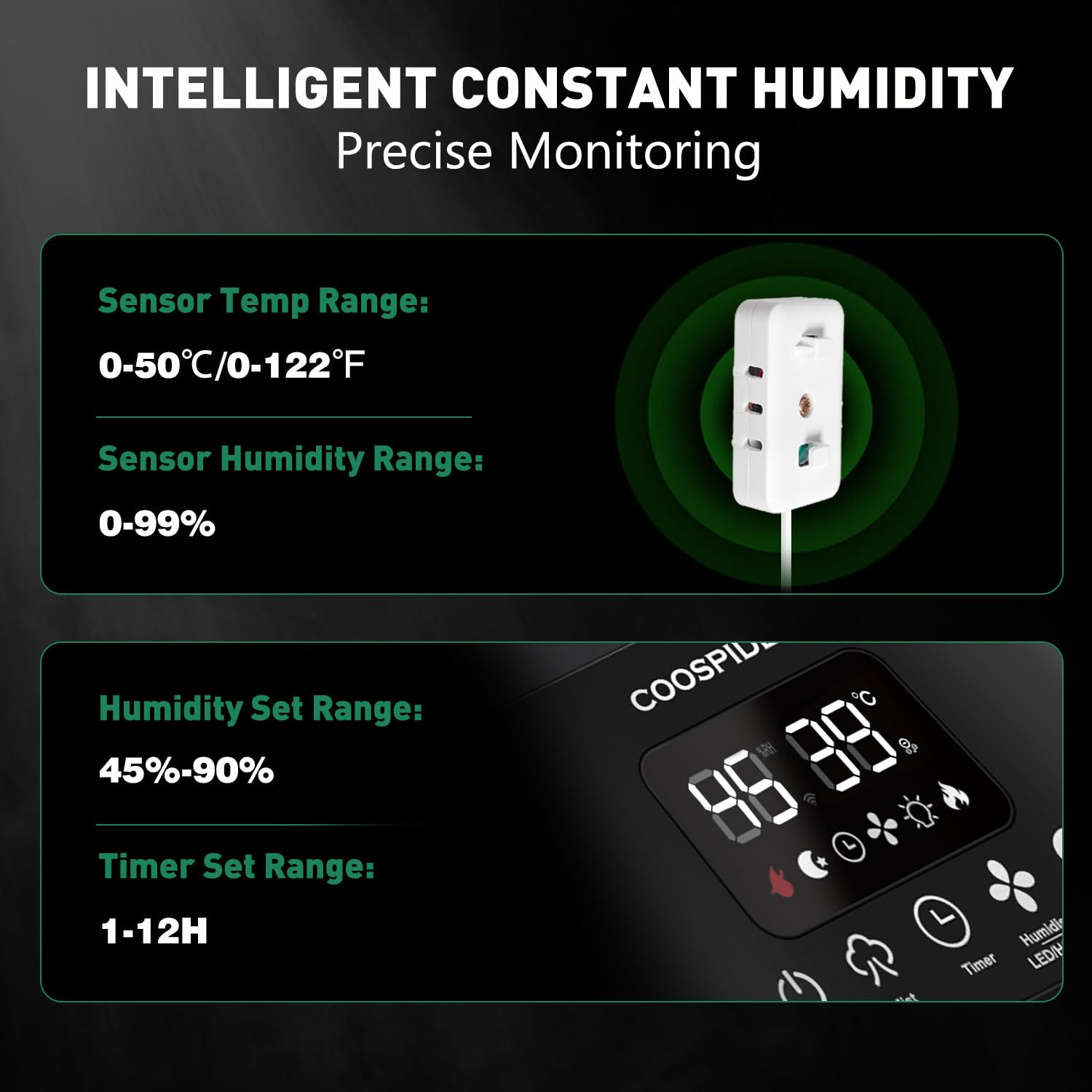 COOSPIDER intelligent humidity control adjusts mist automatically