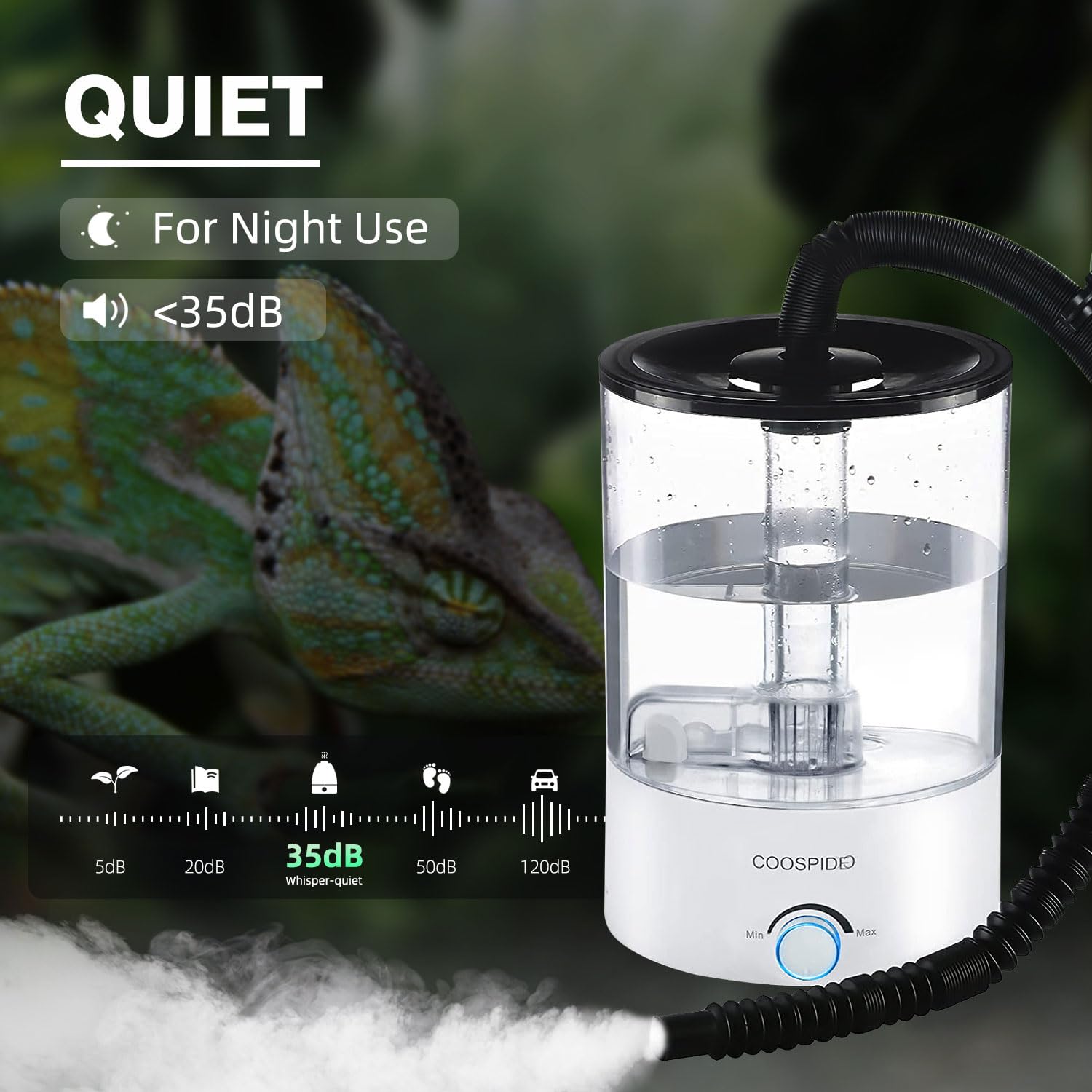 COOSPIDER 4.2L reservoir keeps terrariums humid longer between refills.