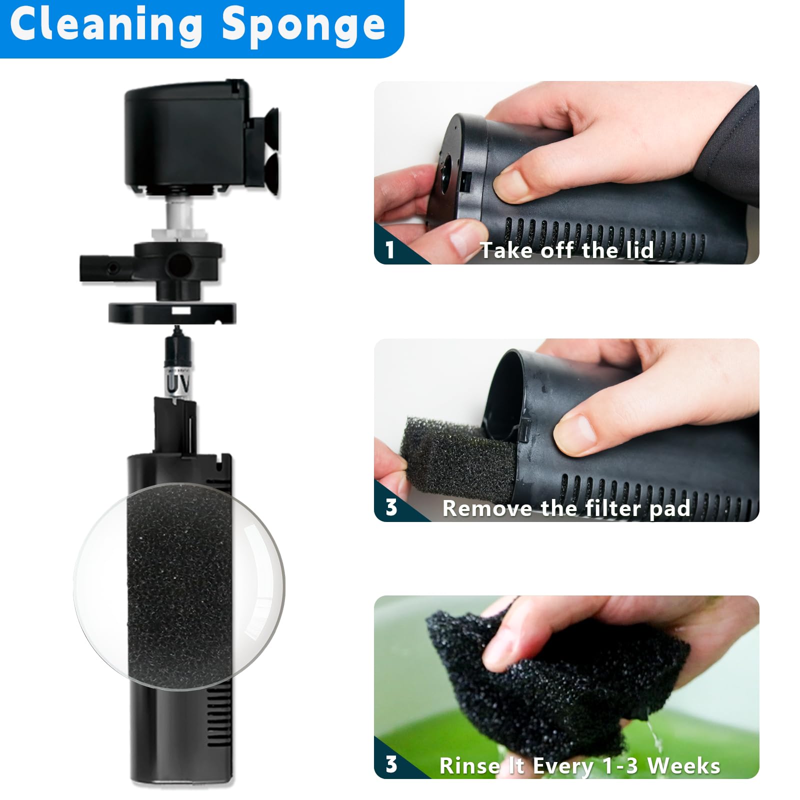 Coospider-Repta algae-control; UV and sponge filtration work together for clearer water.