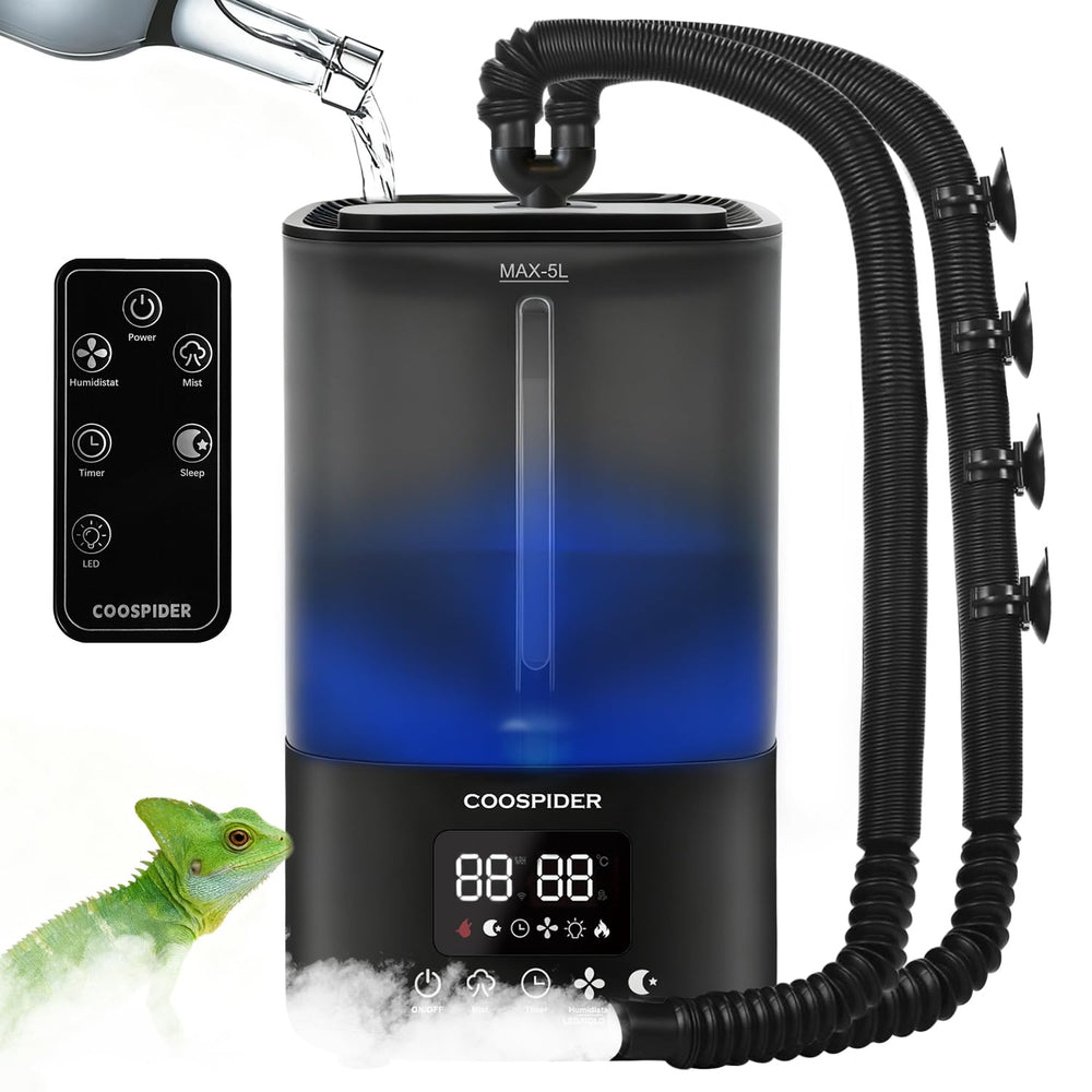 COOSPIDER reptile fogger 5L capacity delivers steady humidity for terrariums
