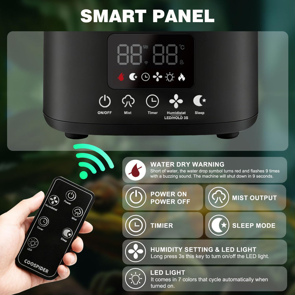 COOSPIDER smart panel and remote enable easy mist control remotely.