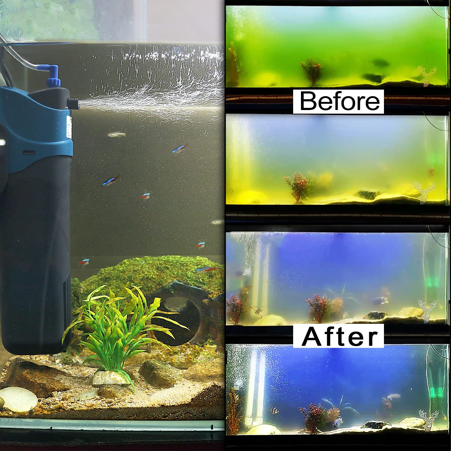 COOSPIDER submersible filter helps aerate water with adjustable flow.