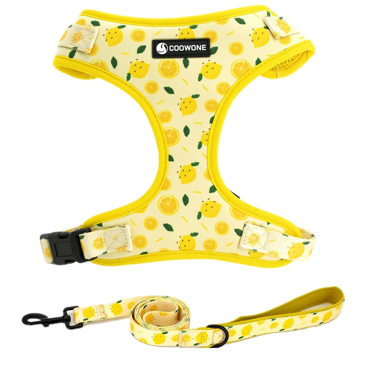 COOWONE dog harness pattern lemon front view for visible daily walks.