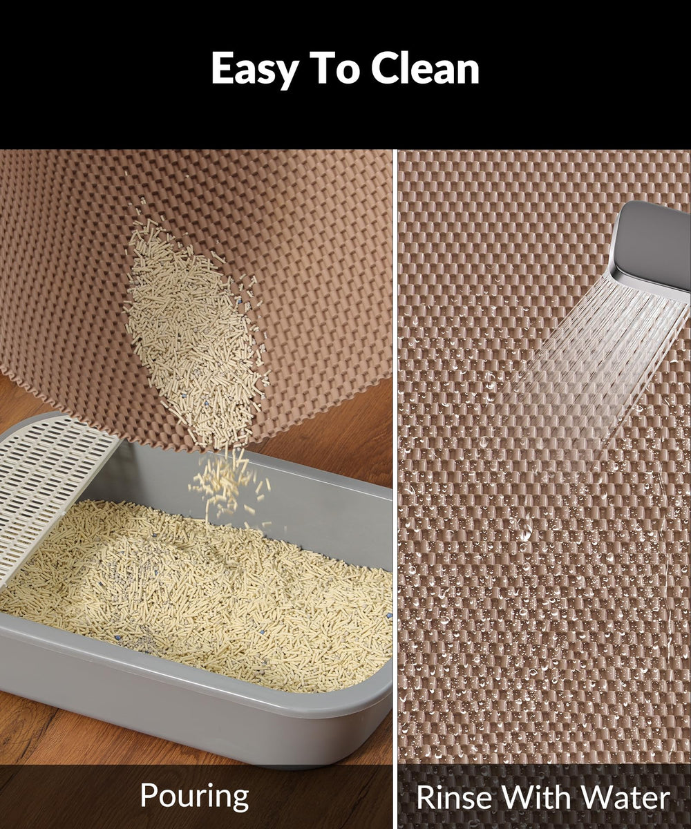 Cooyes litter mat easy to clean by shaking, vacuuming, or rinsing.