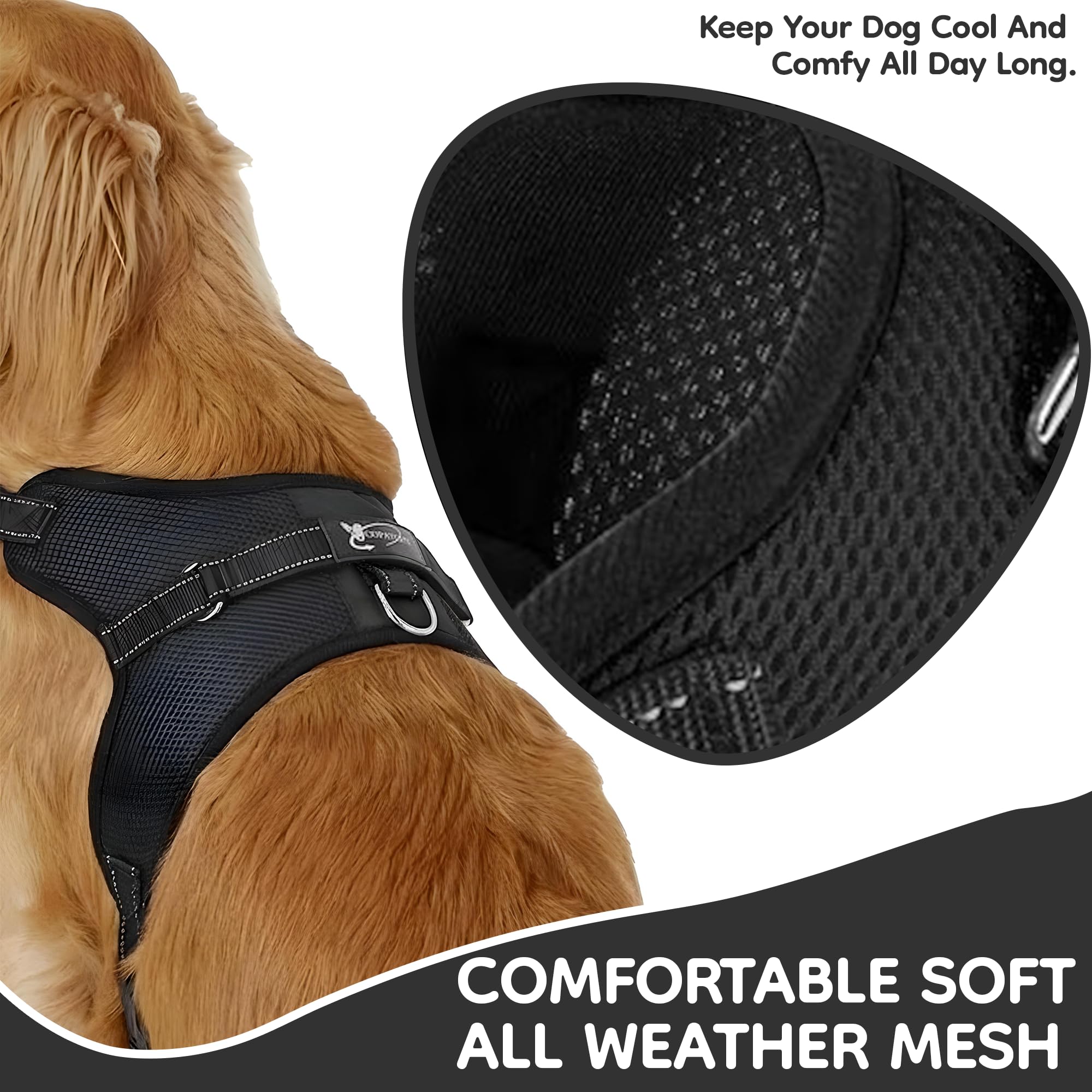 Copatchy No Pull Reflective Harness back view with reflective trim.