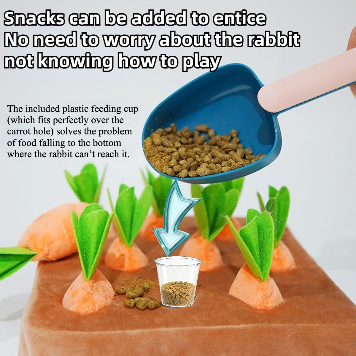 Copfeu plush carrot toy adds soft, engaging texture during mealtime enrichment.