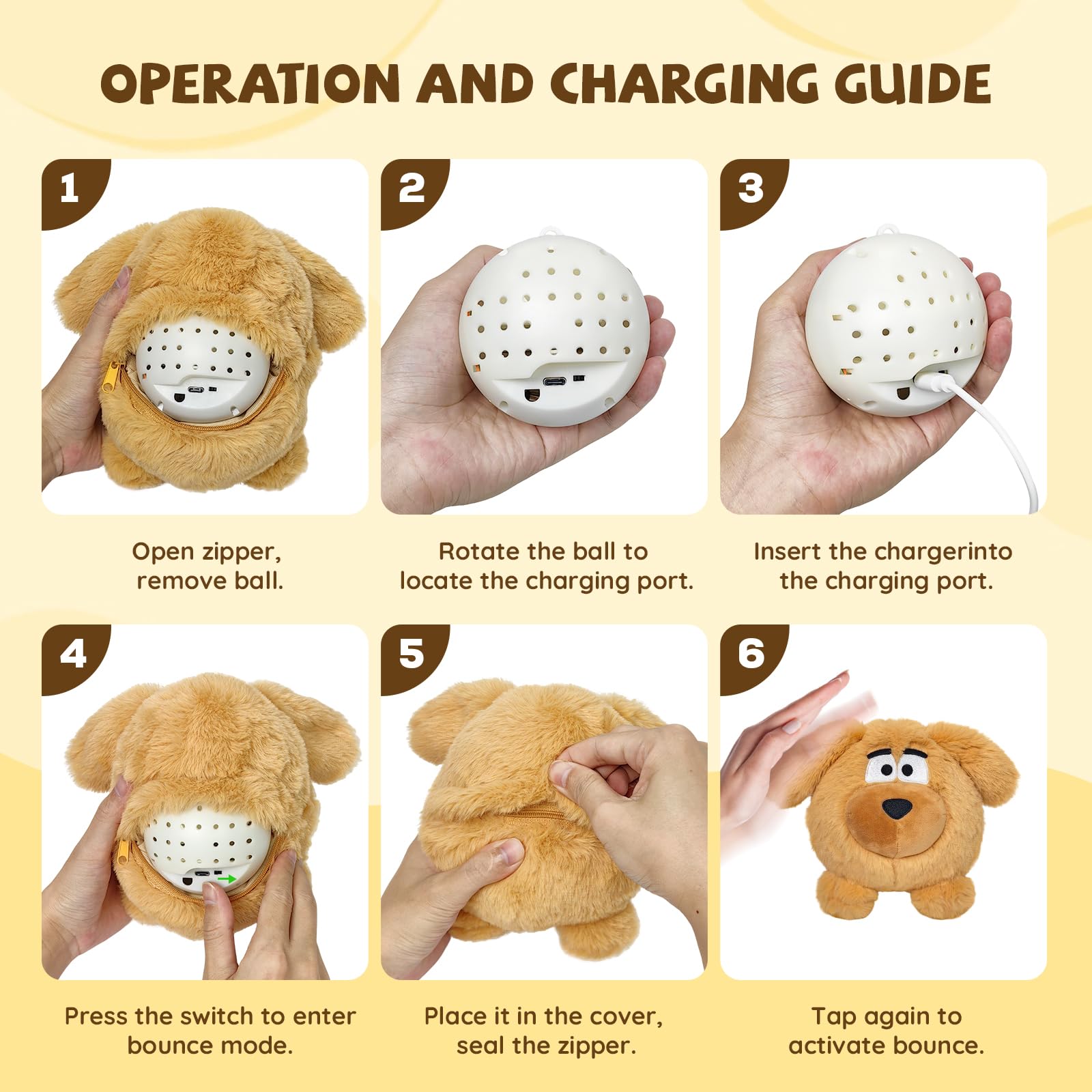 COPHCY Moving Dog Ball USB charging port for cordless play.