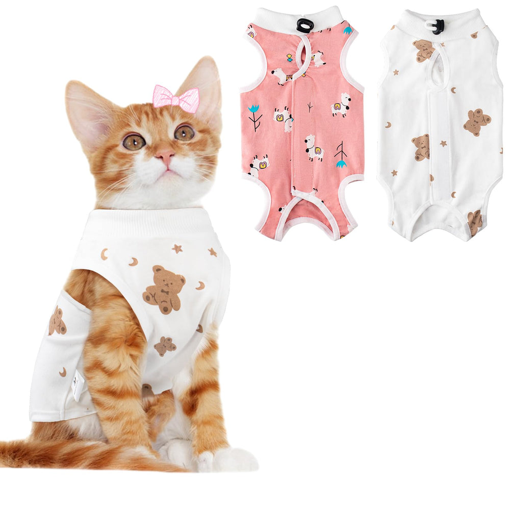 Coppthinktu cat recovery suit front view protects wounds while staying comfy.