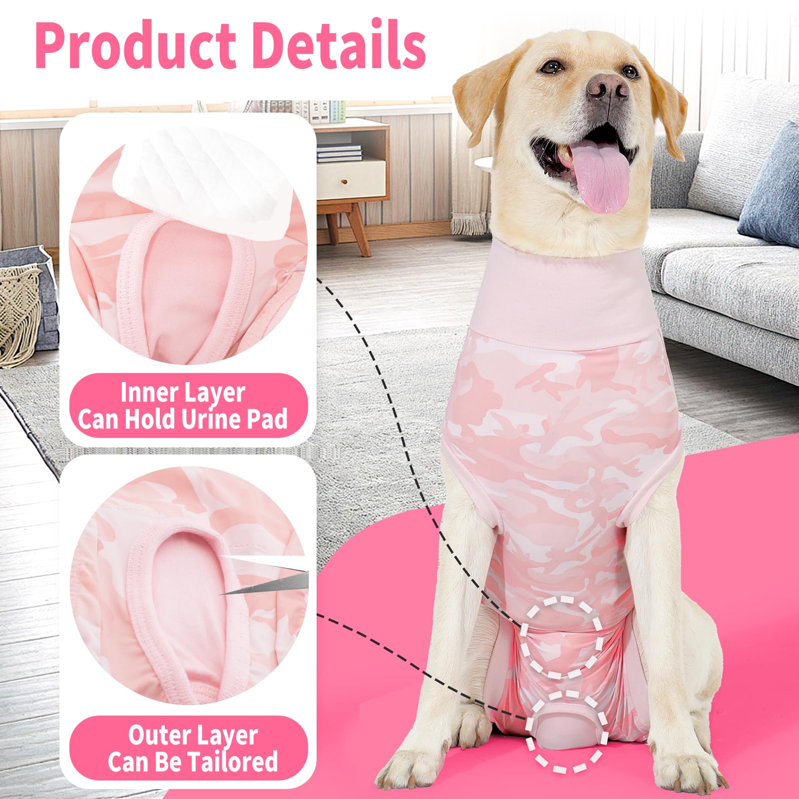 Coppthinktu pink spay recovery wear for large dogs.