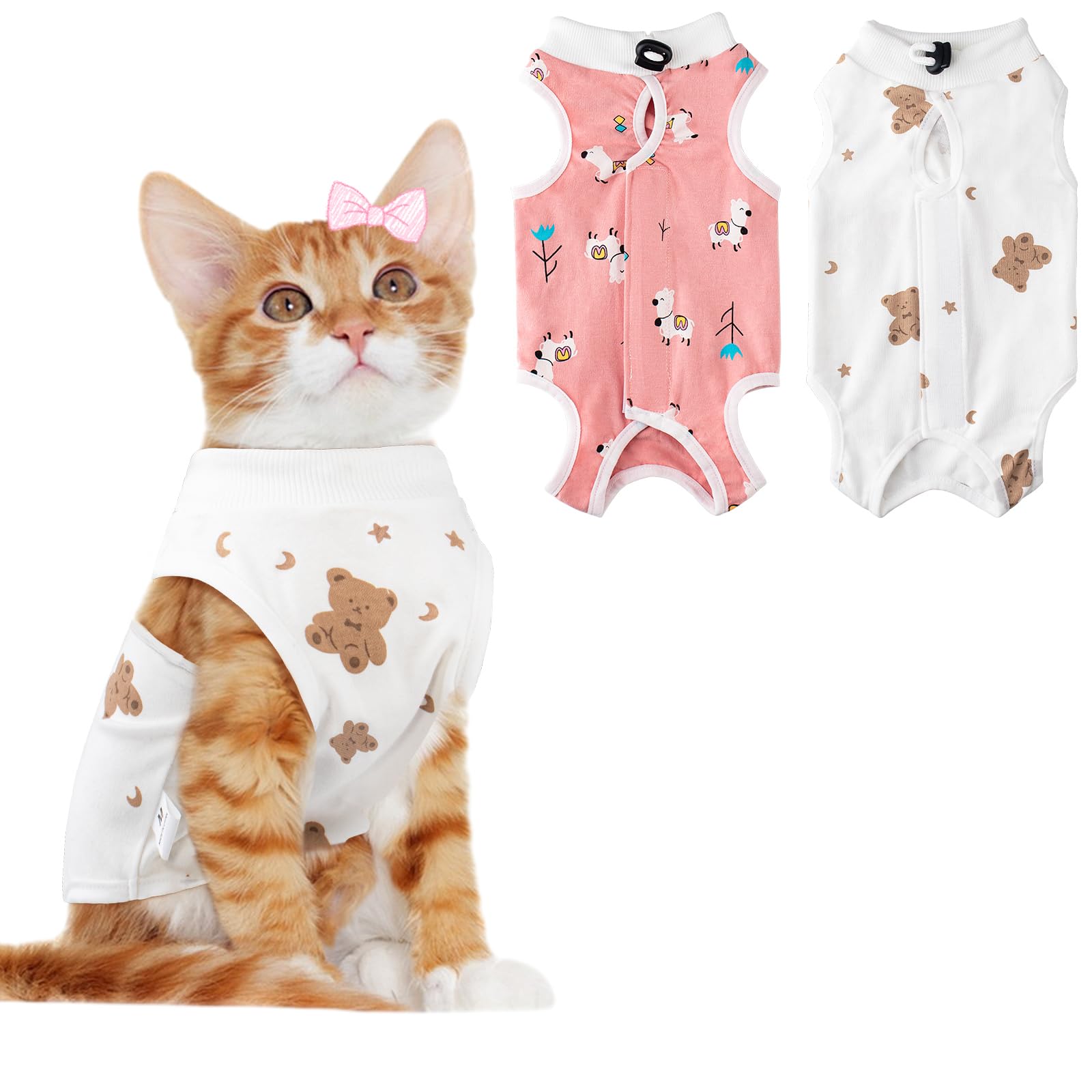 Coppthinktu recovery suit on cat after spay, protects abdominal wounds during healing