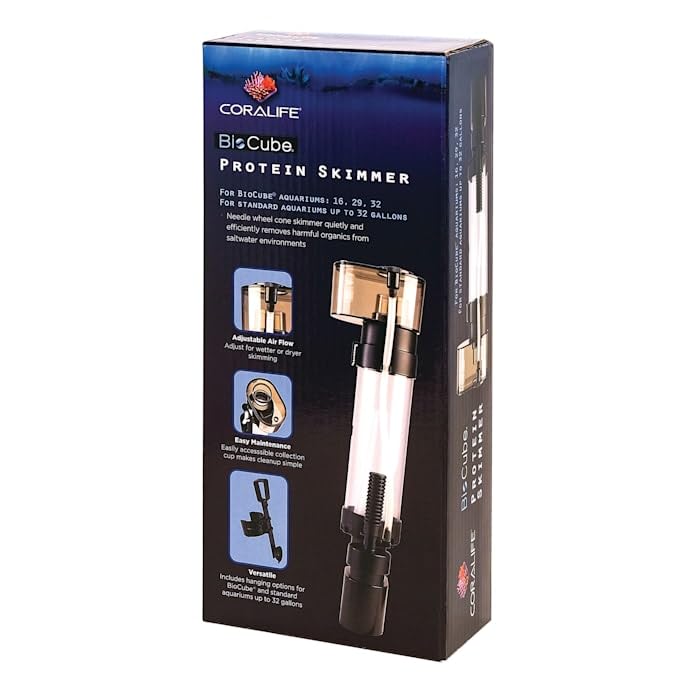 Coralife BioCube Protein Skimmer with hanging clips for easy placement and filtration.