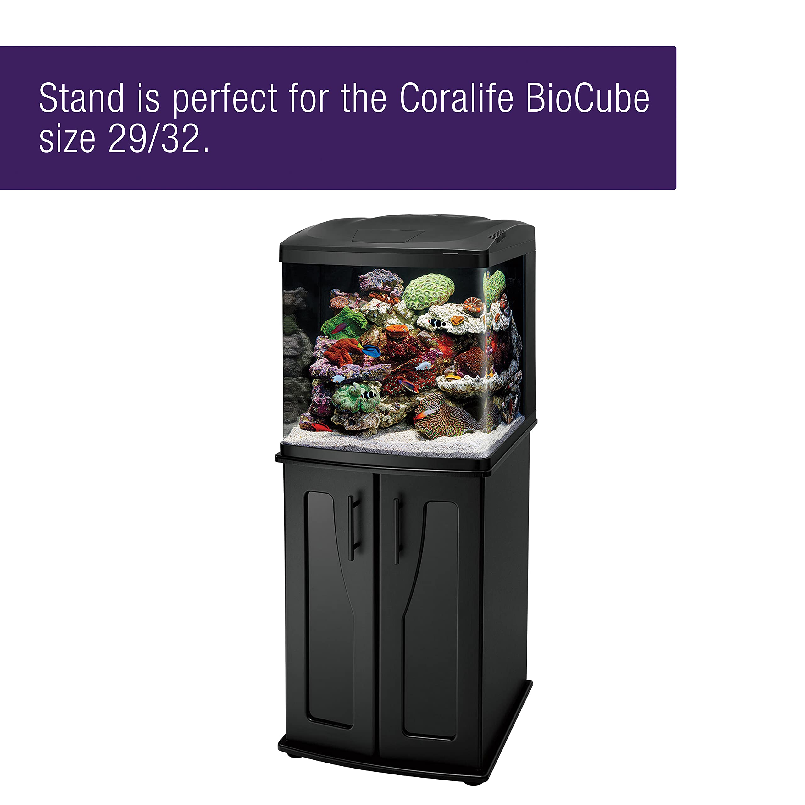 Coralife BioCube stand cord cutouts simplify cable management