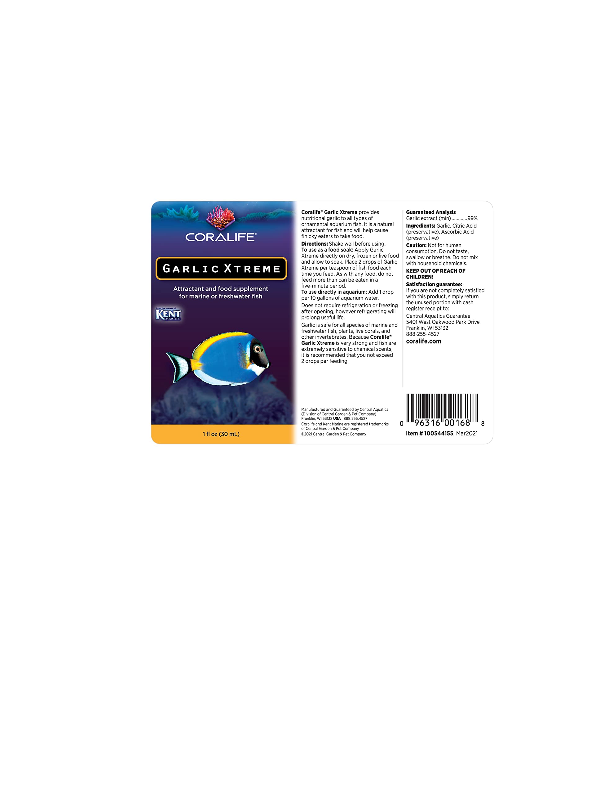 Coralife Garlic Xtreme aquarium water drop direct additive option