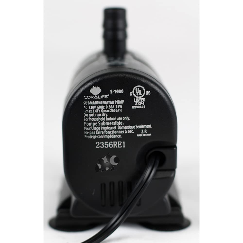 Close-up of Coralife S-1000 submarine water pump label for quick identification