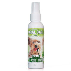 CORE Pet Complete Oral Care bottle front shows peppermint spray for fresh breath after meals.