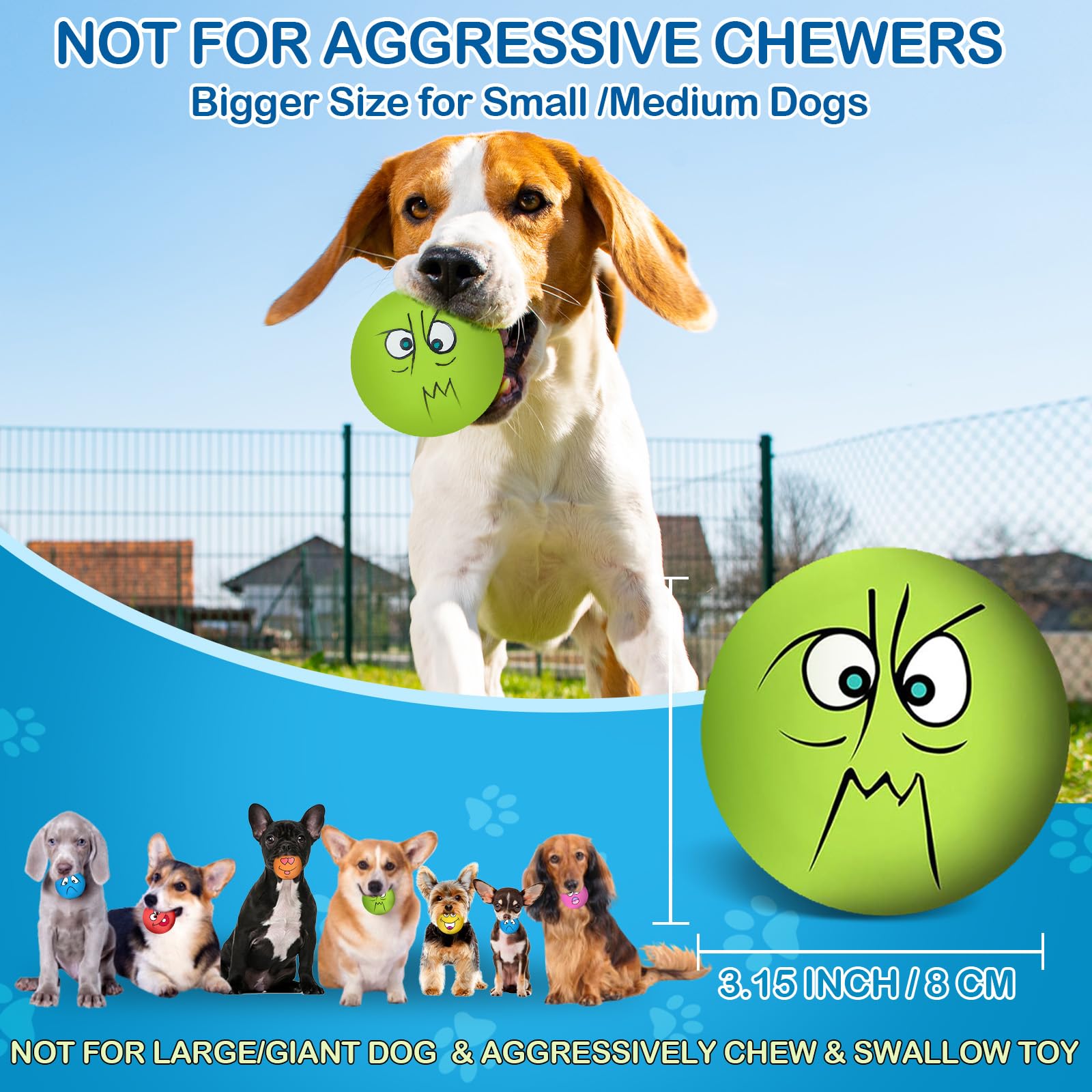Coricorsu smile-face dog ball aids fetch and interactive play.