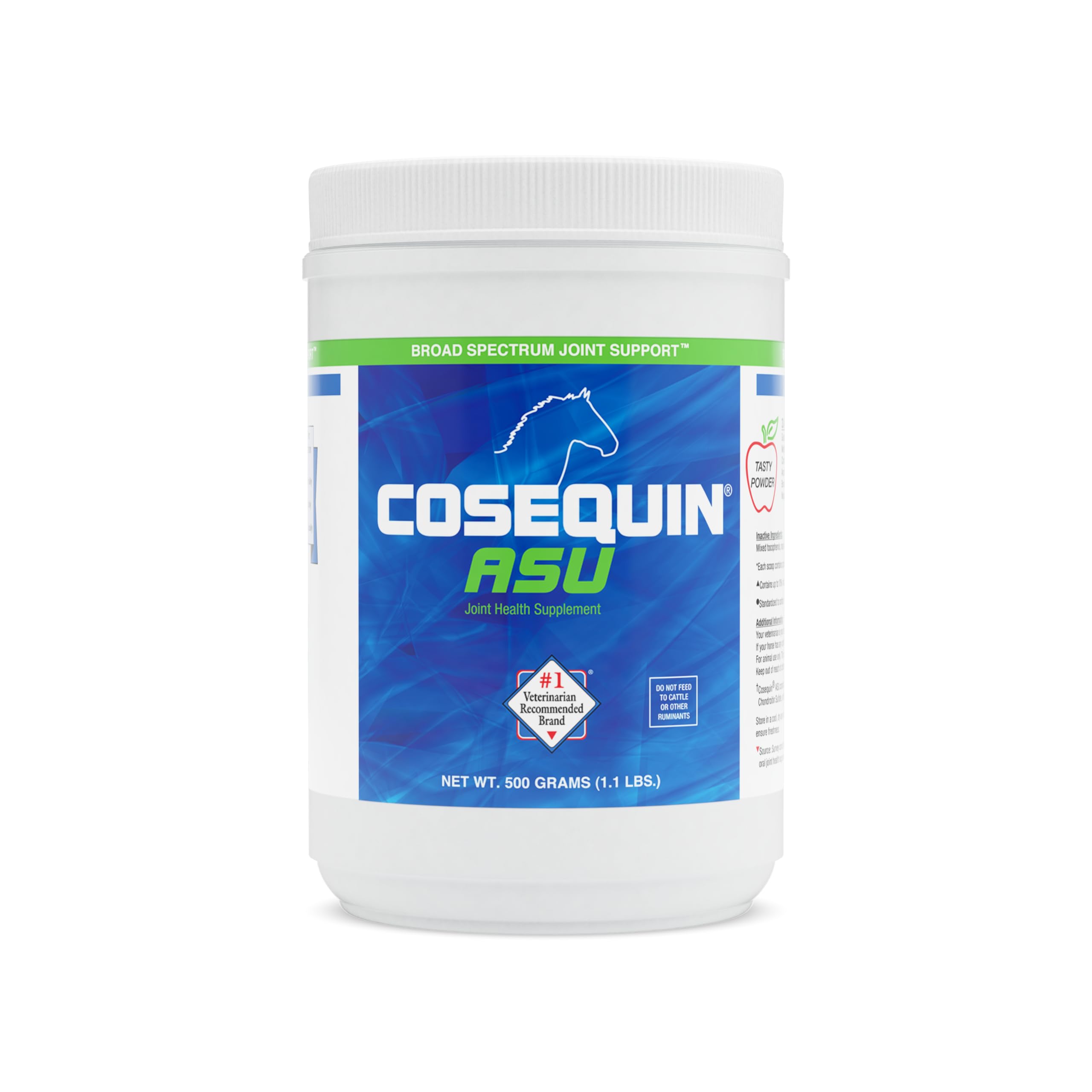 Cosequin ASU horse powder bag label highlights joint support