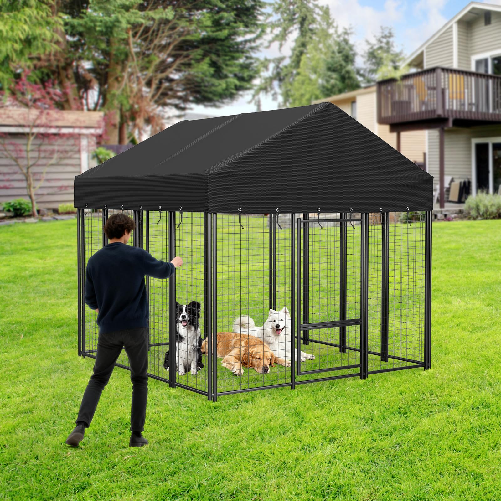 COSHNIBI easy-install roof cover fits under 10x10 kennels with quick setup