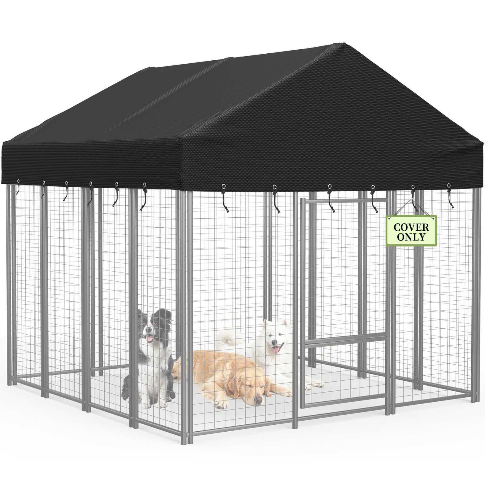 COSHNIBI roof cover for 10x10 kennel — top view showing weather protection