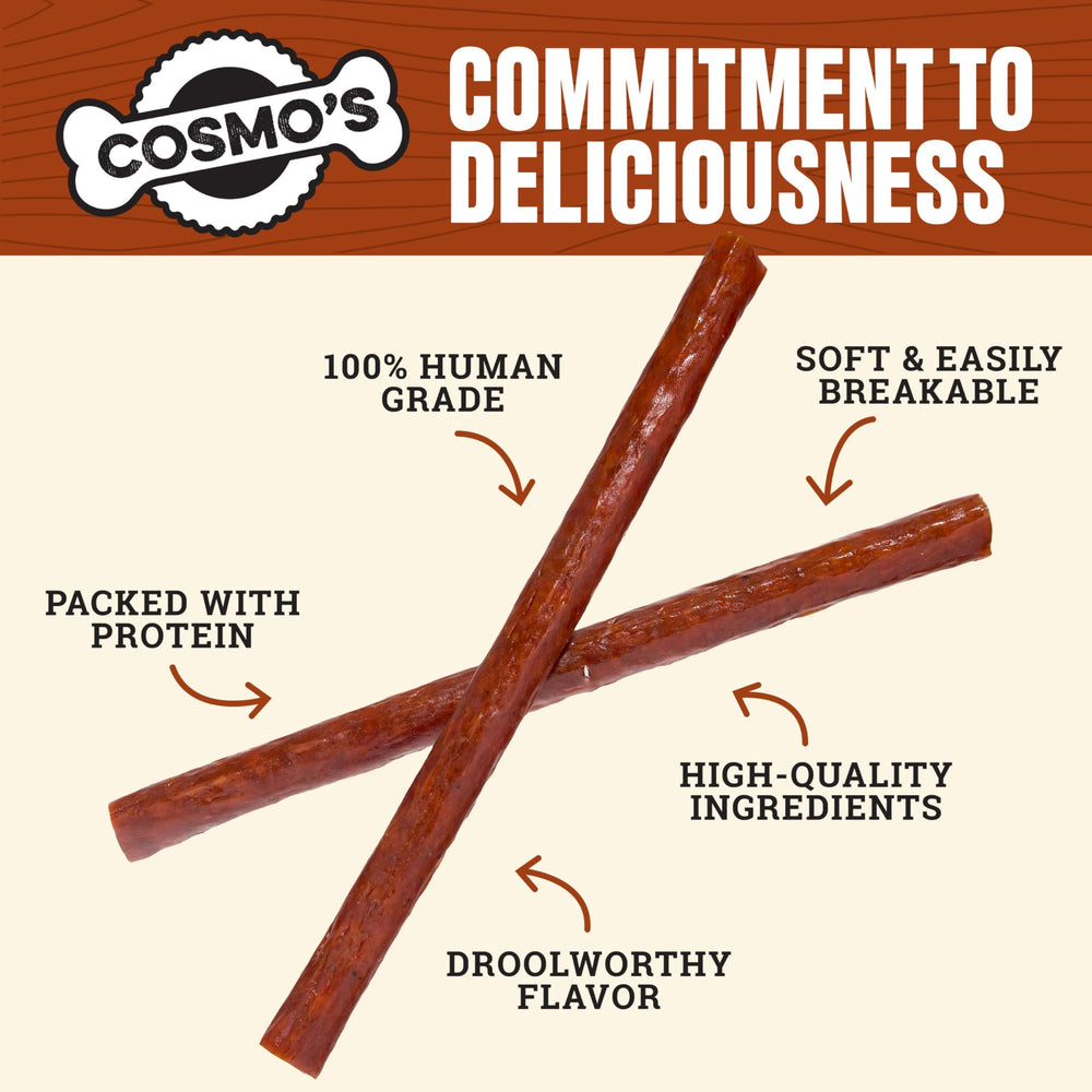 USA-made packaging and label on Cosmo's Snack Shack sticks.