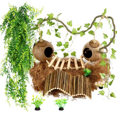 COSOC double coconut shell with ladder for natural hiding and climbing enrichment
