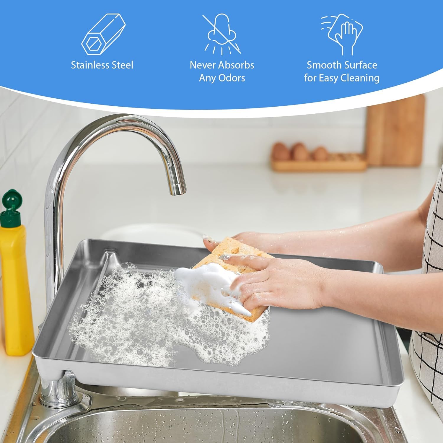COSPARX stainless steel tray close-up of non-porous material for easy cleaning