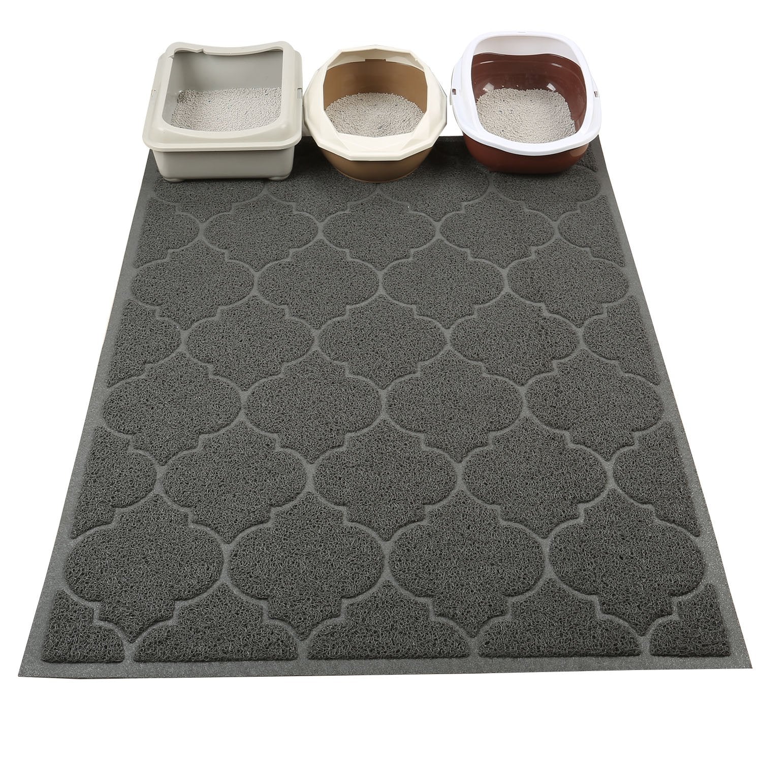 Cosyearn LittleTiger mat grooves capture litter from paws and reduce mess.