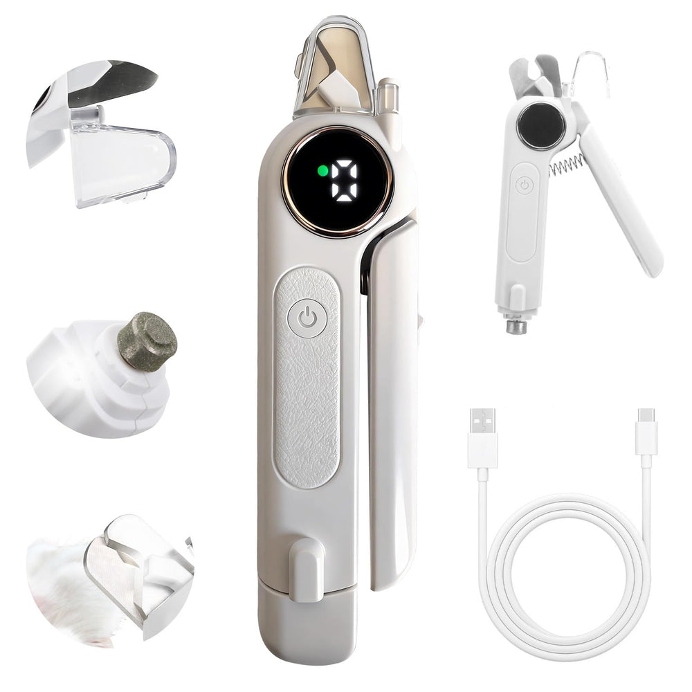 COUEYOA 2-in-1 nail grinder and clipper with LED light for precise trimming.