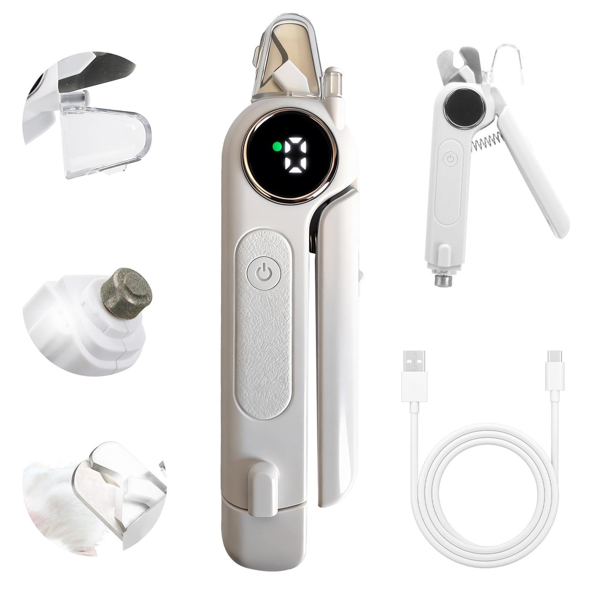 COUEYOA 2-in-1 nail grinder and clipper with LED light for precise trimming.