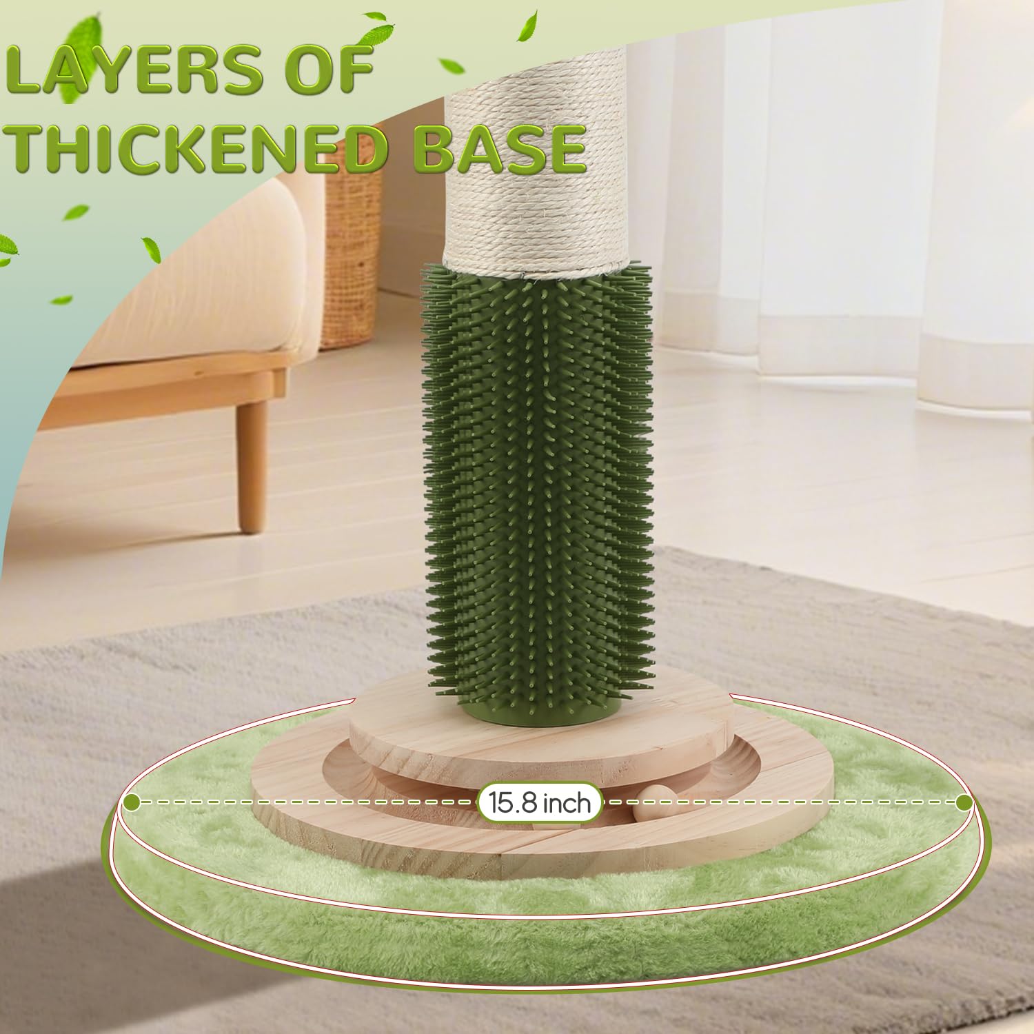 COUNTER self-groomer brush integrated into the post for grooming.