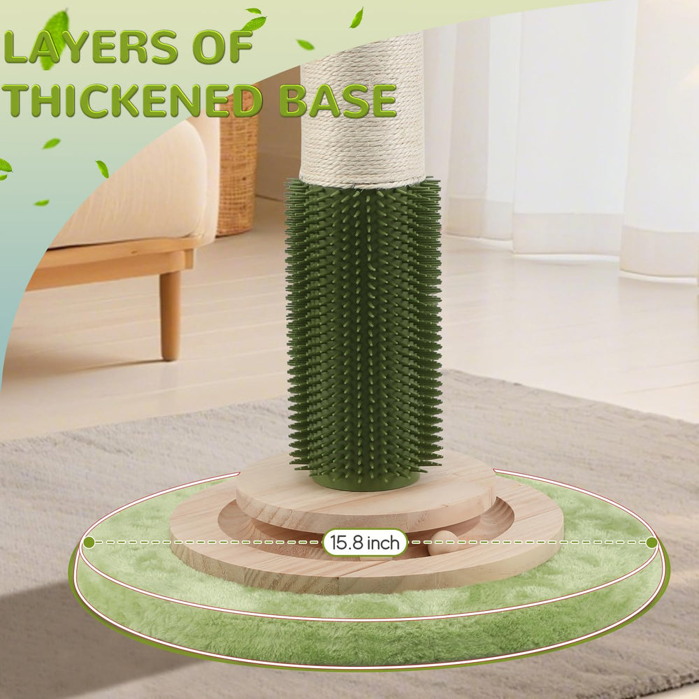 COUNTER self-groomer brush integrated into the post for grooming.